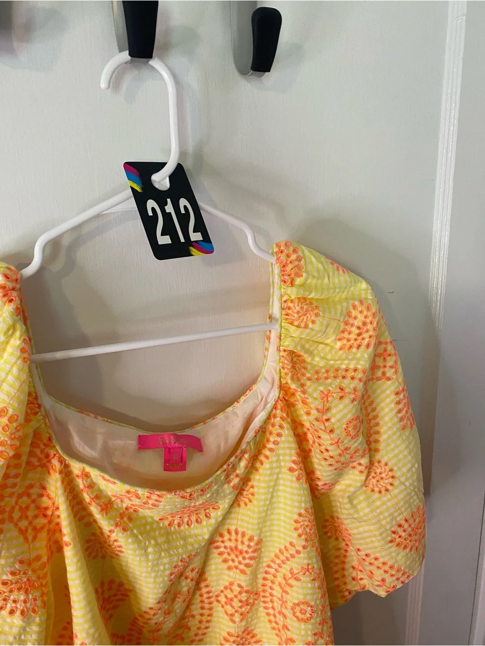 Lilly Pulitzer Yellow and Orange Printed Puff-Sleeve Blouse